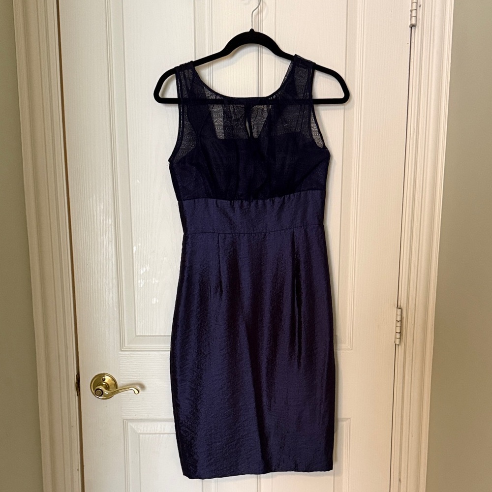 Kay Unger Navy Lace-Top Sleeveless Midi Dress